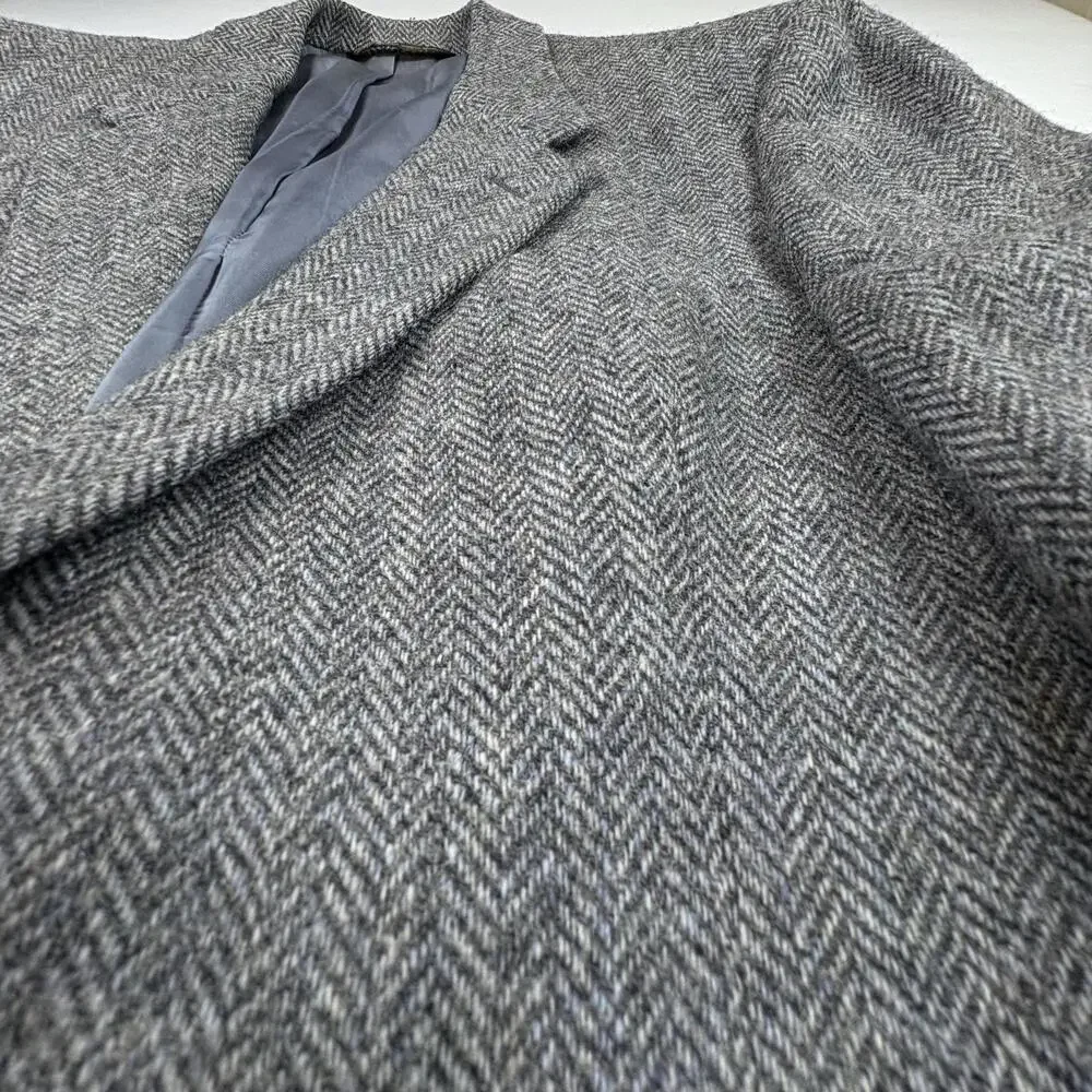Vintage Christian Dior Sport Coat Blazer Mens 44 Gray Herringbone Wool Tweed